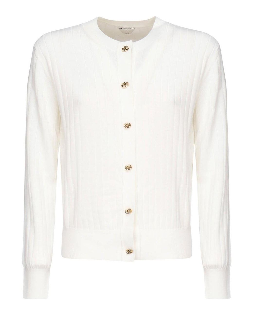 Bottega Veneta White Ribbed Wool Cardigan