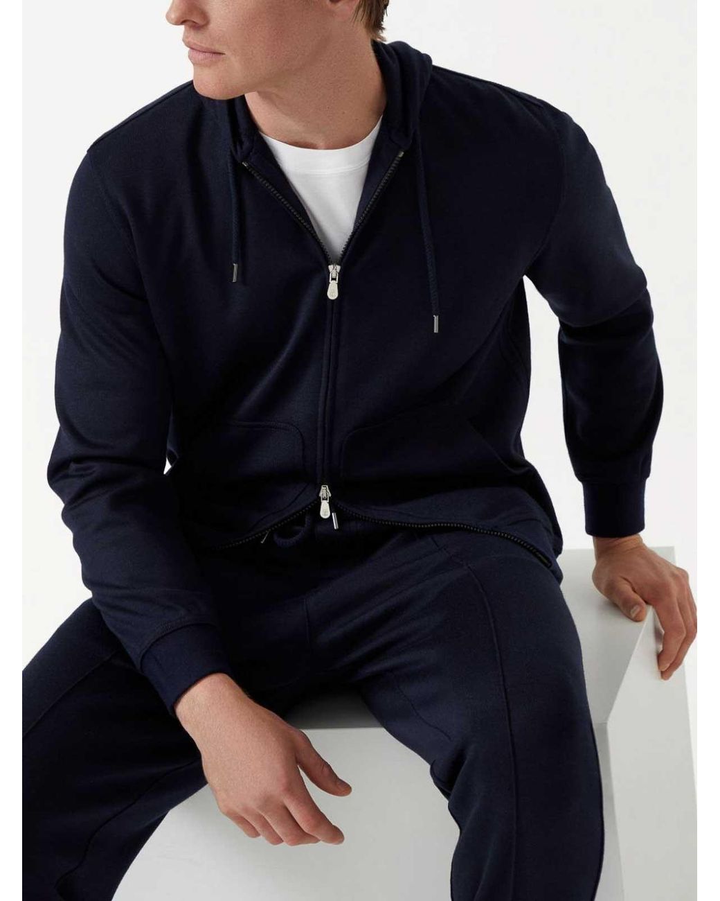 Brunello Cucinelli Blue Hooded Sweatshirt With Zipper for men