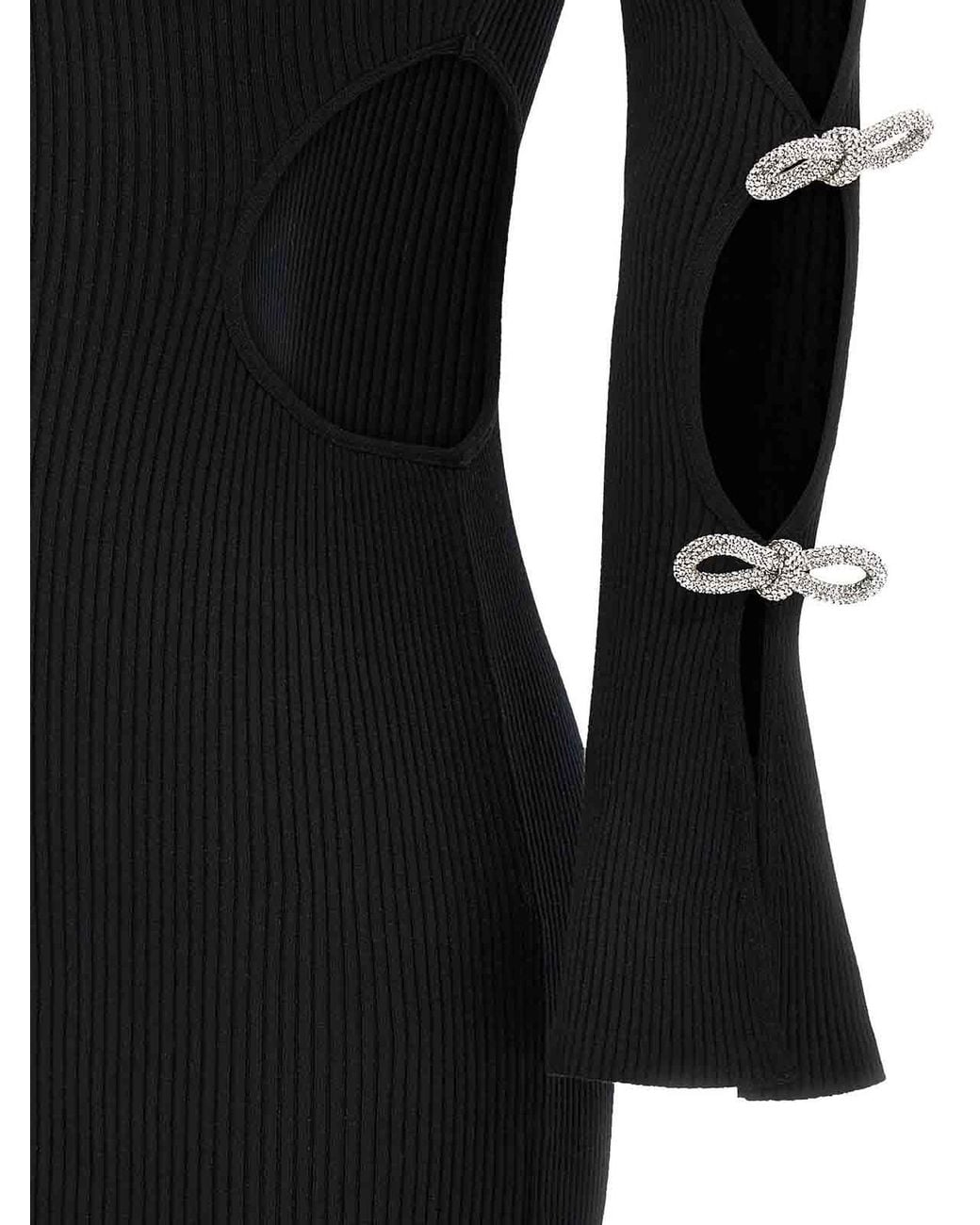 Mach & Mach Black Cut-Out Crystal Bow Dress