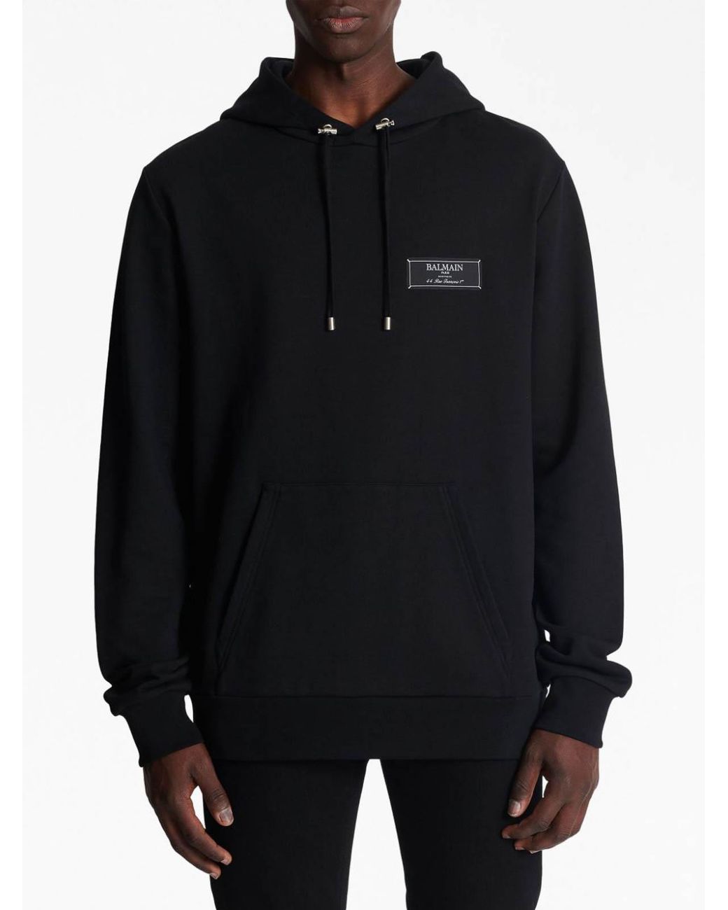 Balmain Black Pierre Label Hoodie, Long Sleeves, , 100% Organic Cotton, Size: Large for men