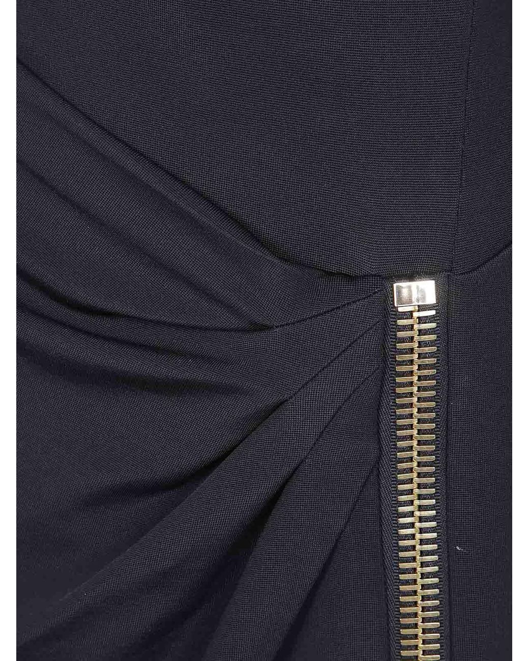 Balmain Blue Long Sleeves Zipped Compact Jersey Long Dress