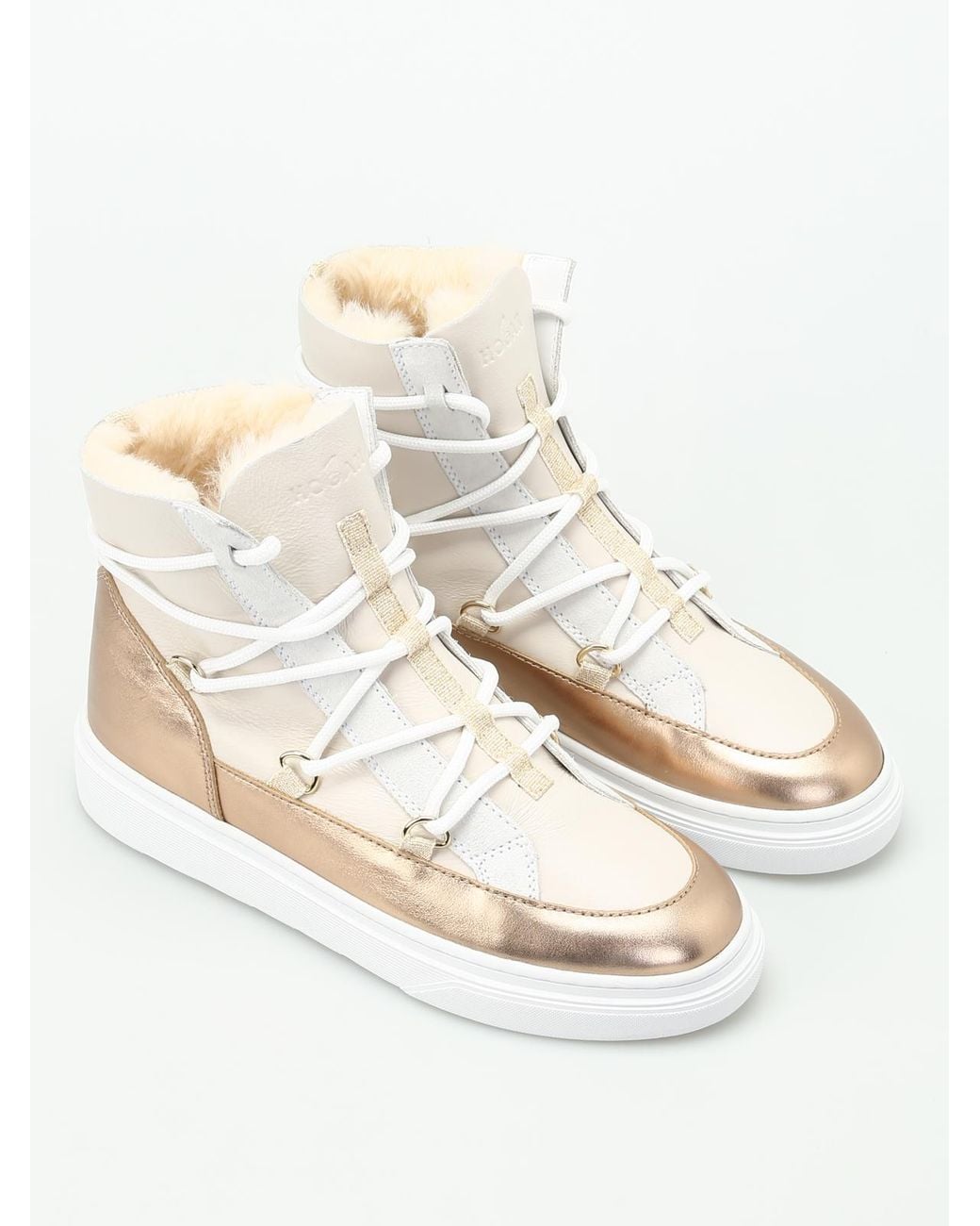 Hogan Natural H342 Furry Inner Wedge Ankle Boots