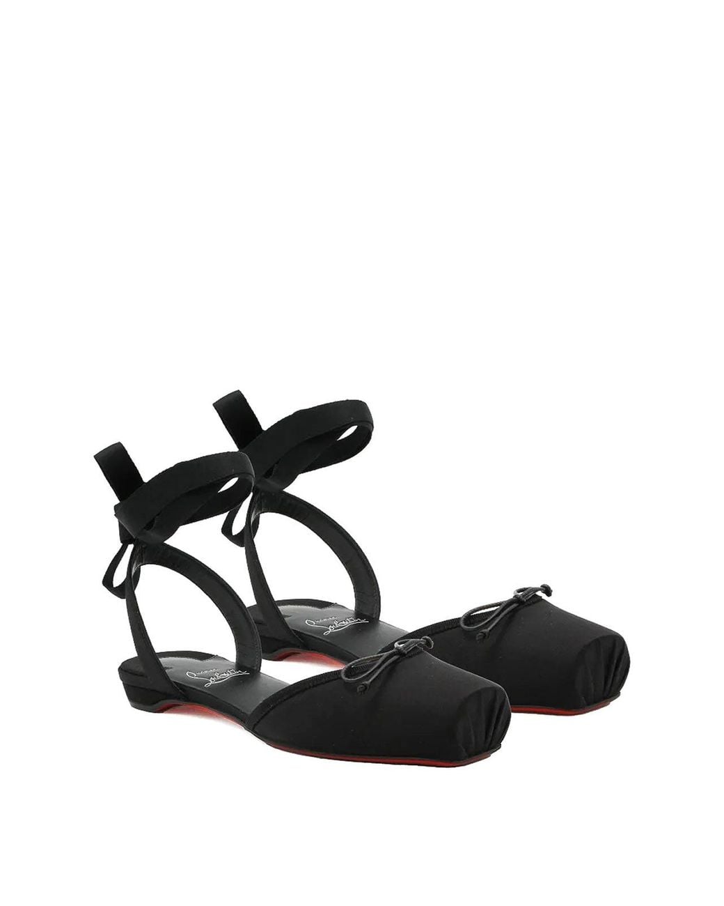 Christian Louboutin Black Cassia Lace Up Flat Crepe Satin/Gg/Lin