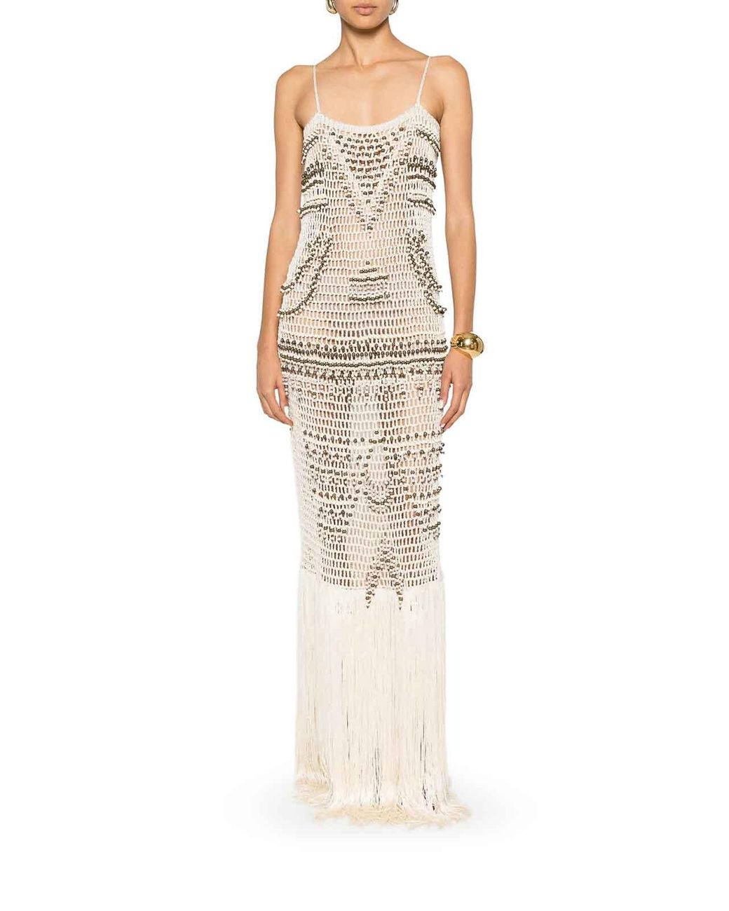 Bless White Takara Long Dress With Fringes