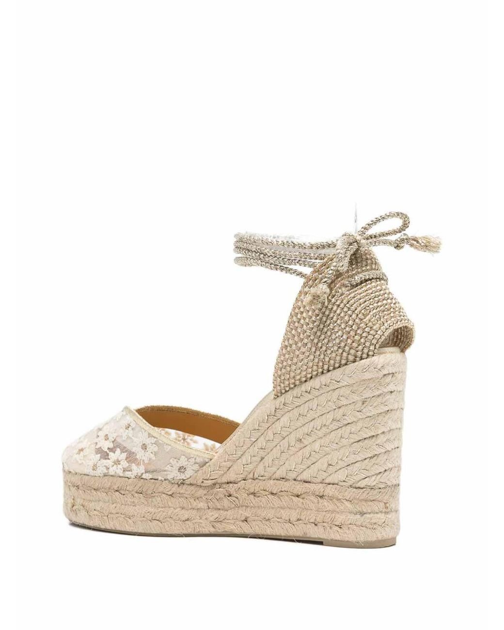 Castañer Floral Lace Wedge Heel in Natural | Lyst UK