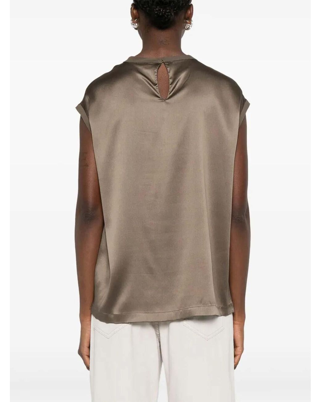 Brunello Cucinelli Brown Silk Elastan Blouse