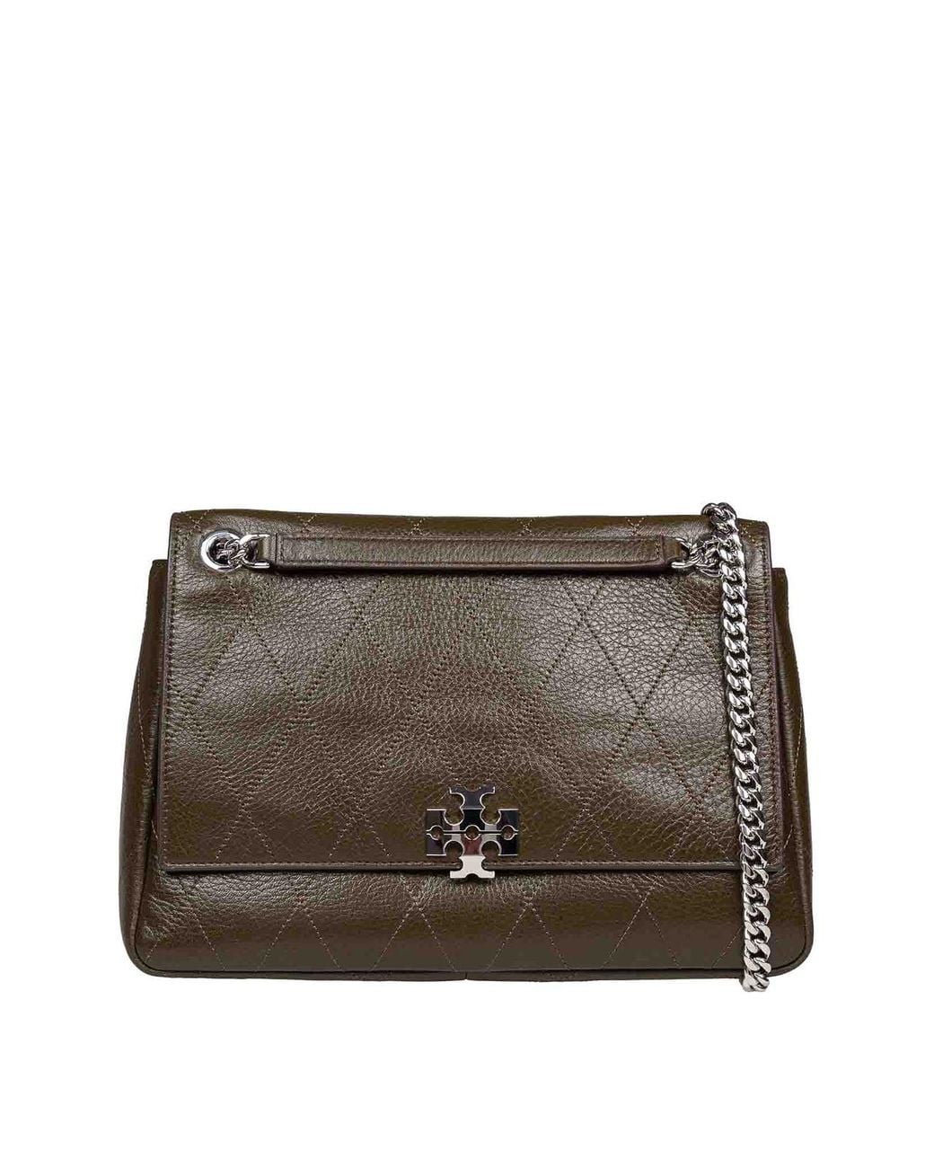 Tory Burch Gray Charlie Quilted Leather Shoulder Bag