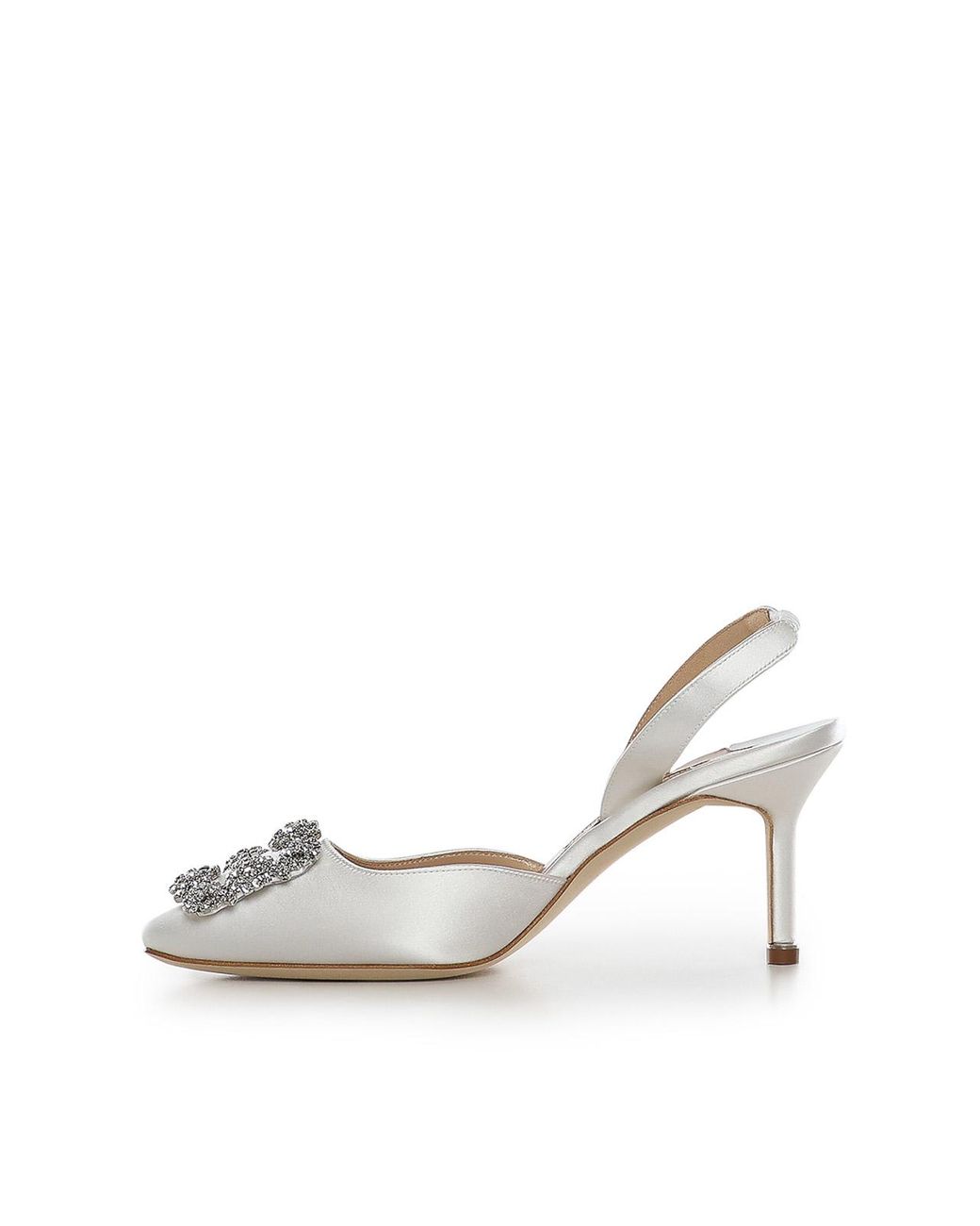 Manolo Blahnik White Hangisli Satin Slingback