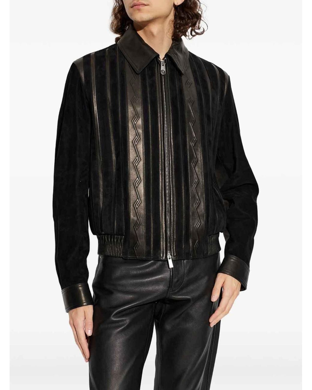 Versace Black Leather Outerwear for men