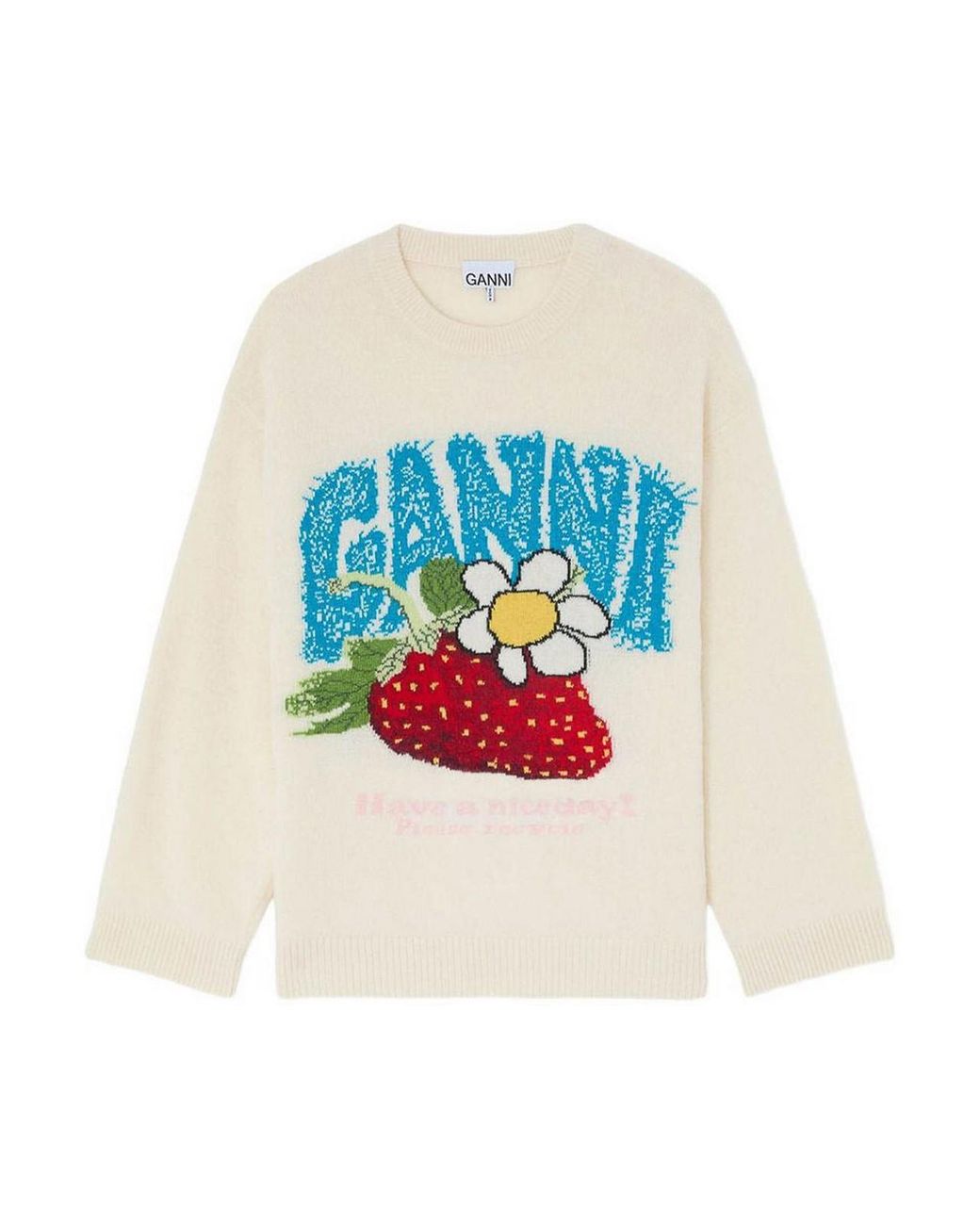 Ganni White Wool Crewneck Sweater
