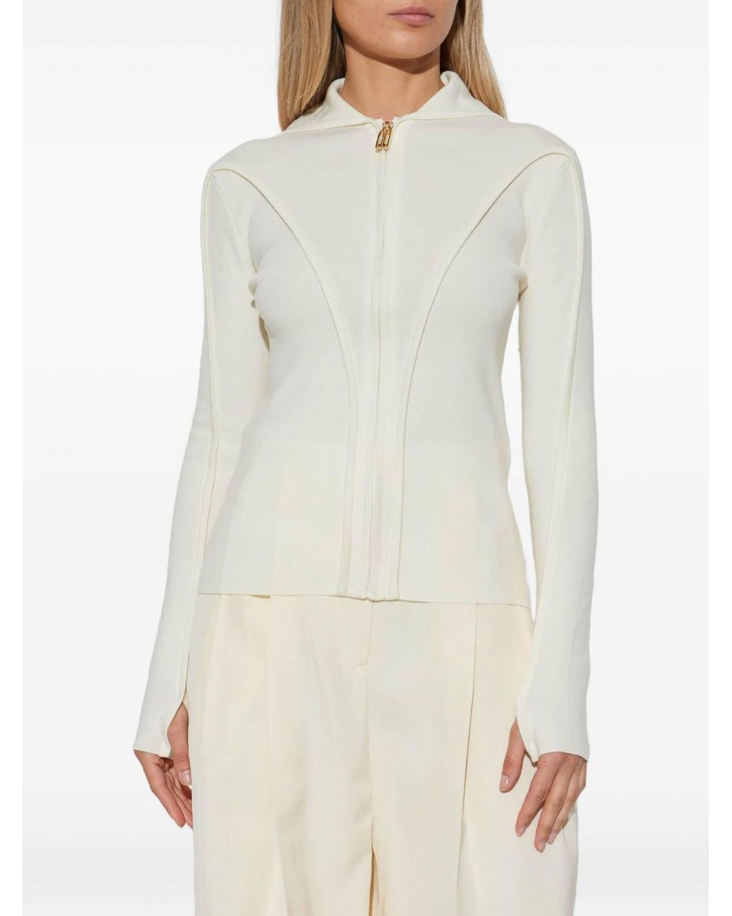 Victoria Beckham White Zip-Up Hooded Jacket