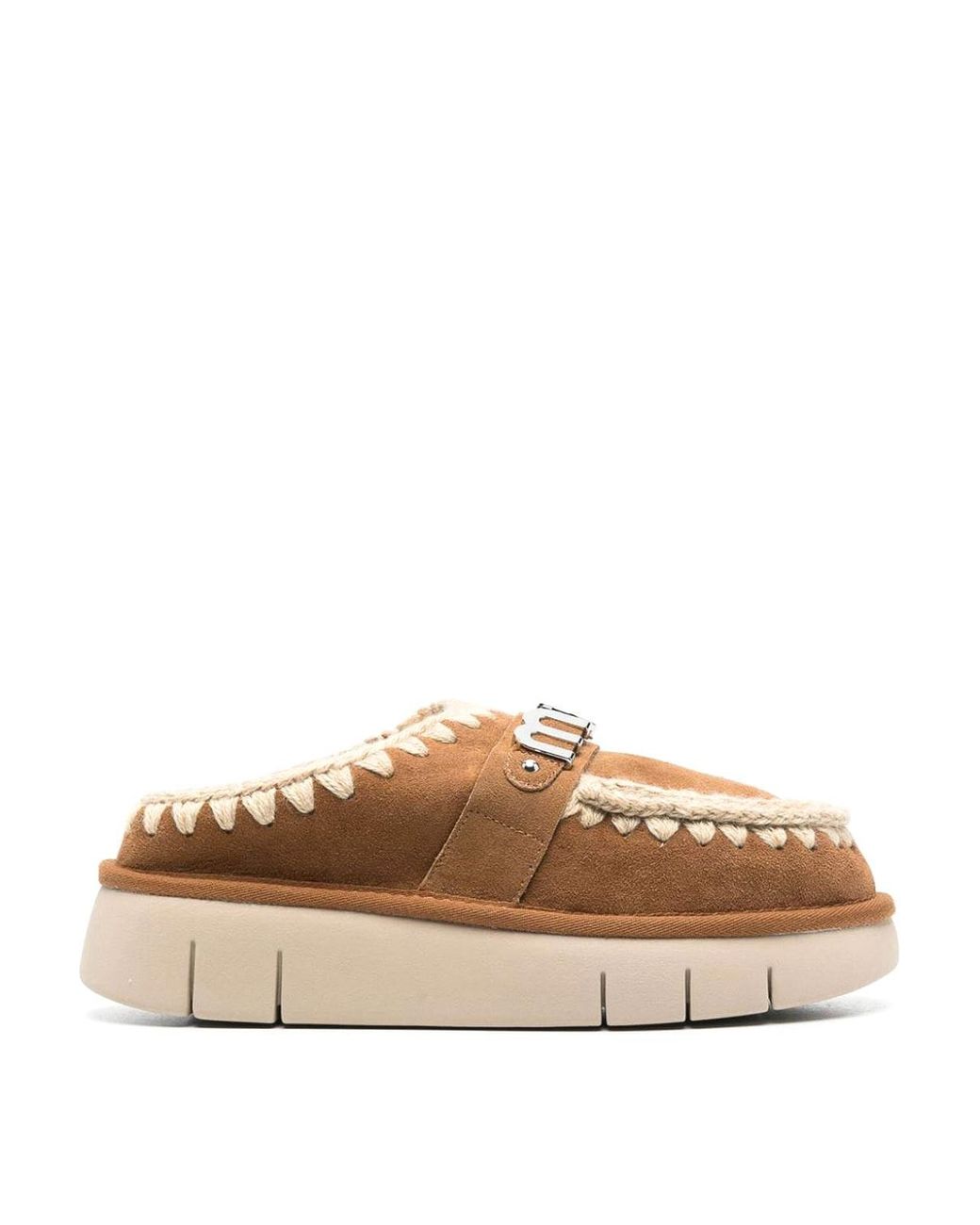 Mou Brown Bounce Clog Metal Logo Slippers