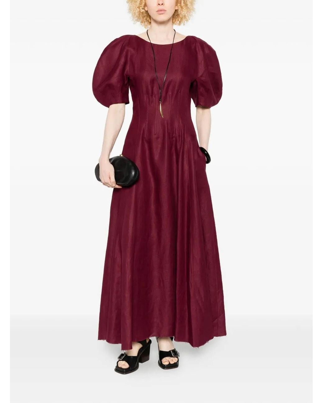 Gabriela Hearst Red Ranya Puff Sleeve Maxi Dress
