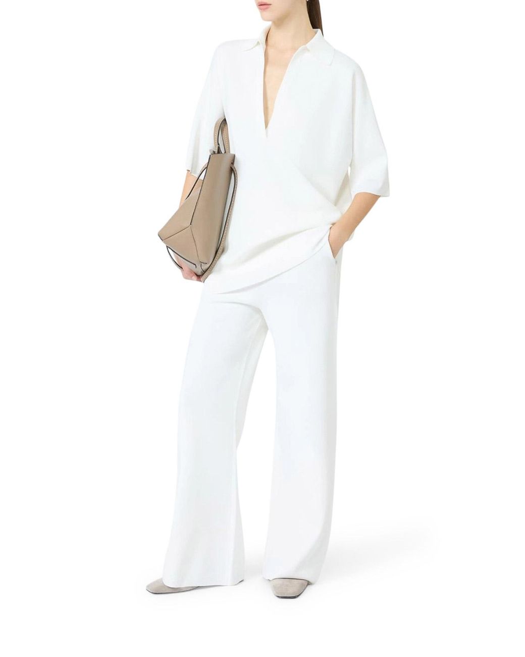 Max Mara White Long Viscose Crepe Sweater