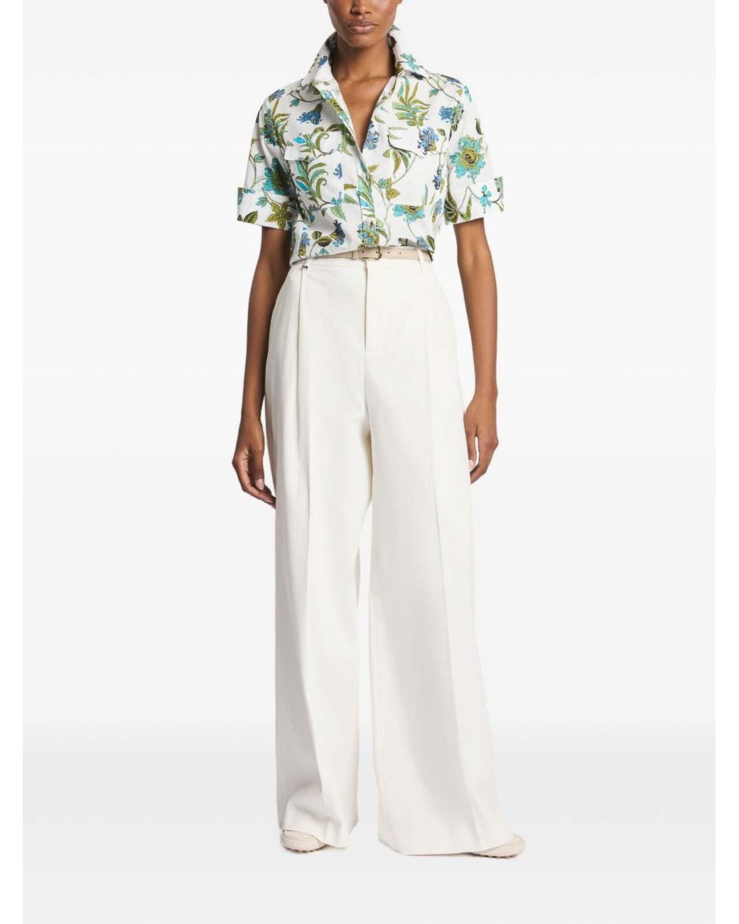Fay Green Regular-Fit Floral Print Shirt