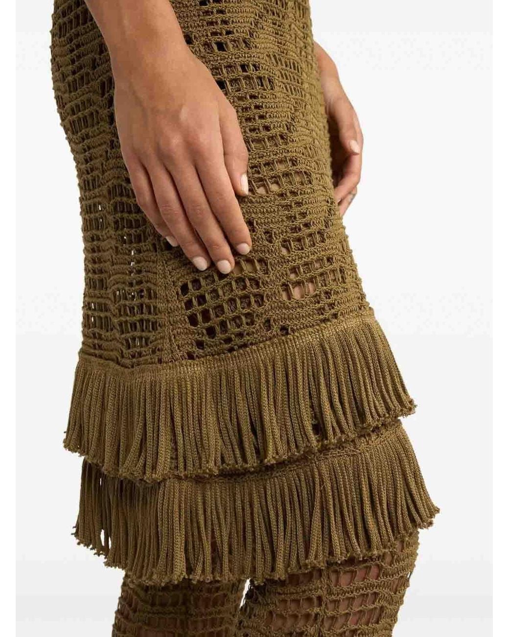 Etro Green Crochet-Effect Cotton Midi Dress