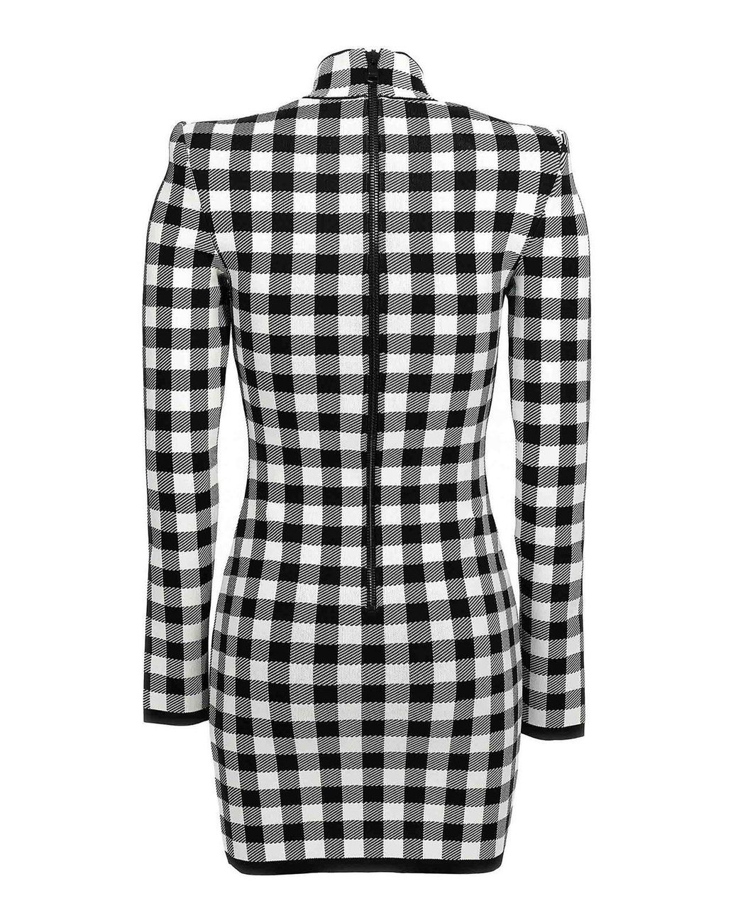 Balmain Black Vichy Knit Dress