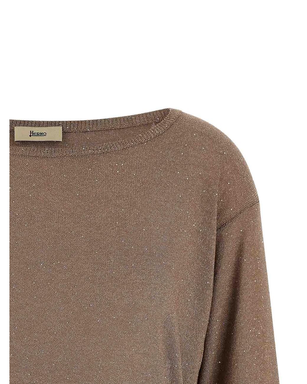 Herno Brown Lam And Sequin Yarn Sweater