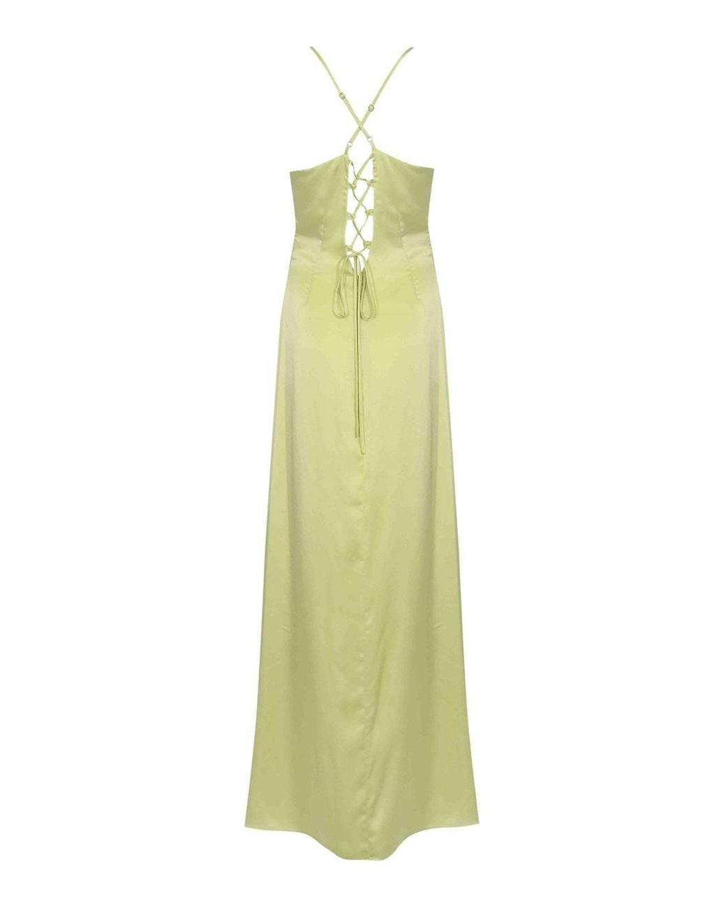 Hanita White Long Lime Satin Dress