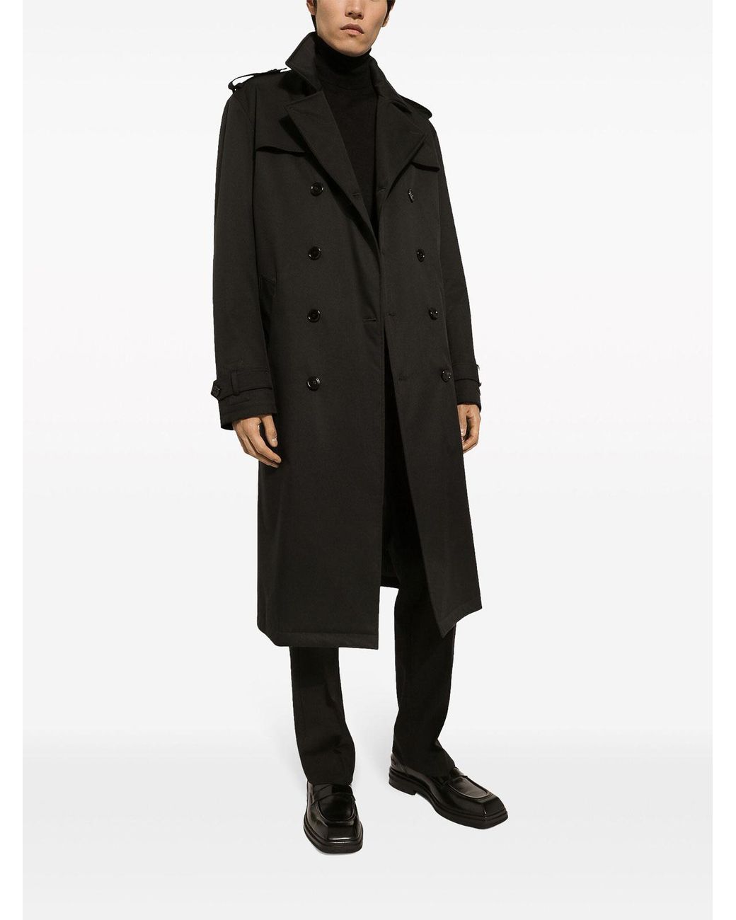 Dolce & Gabbana Black Belted Double-Breasted Trench Coat for men
