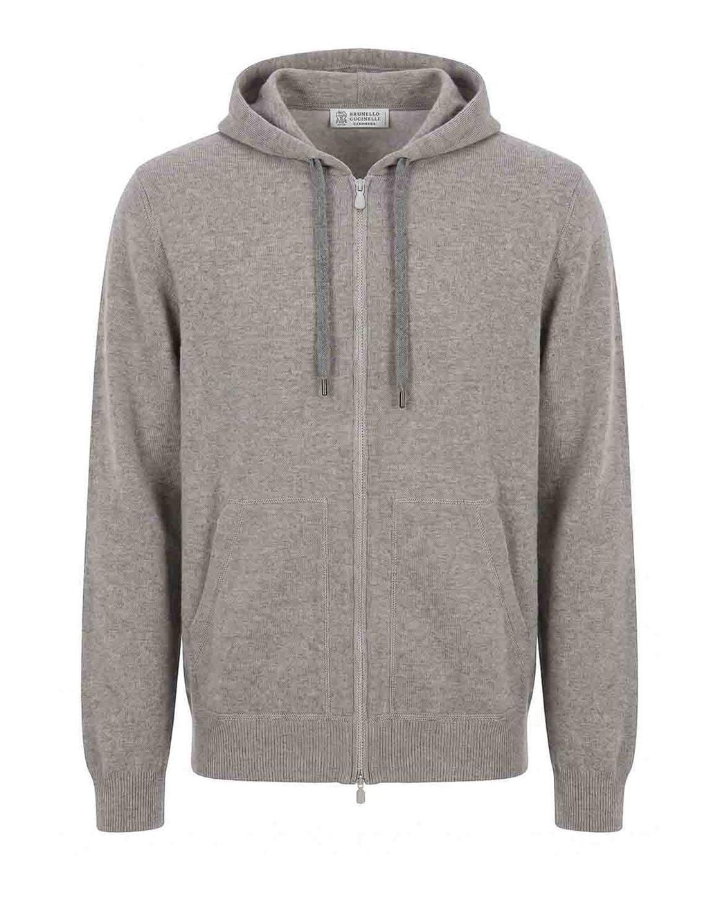 Brunello Cucinelli Gray Cashmere Sweatshirt With Zipper for men