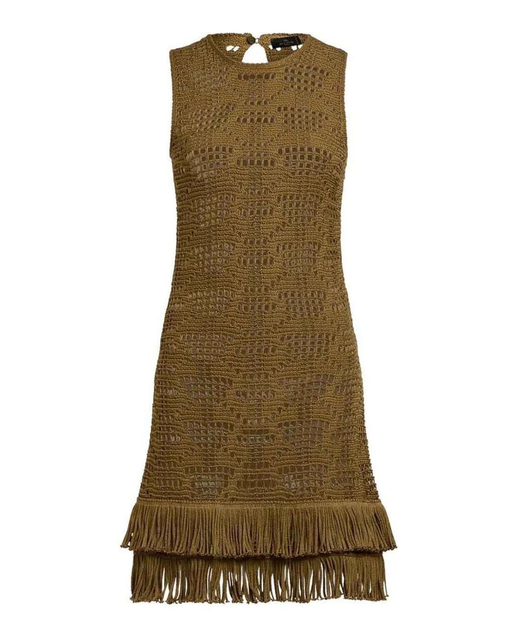 Etro Green Crochet-Effect Cotton Midi Dress