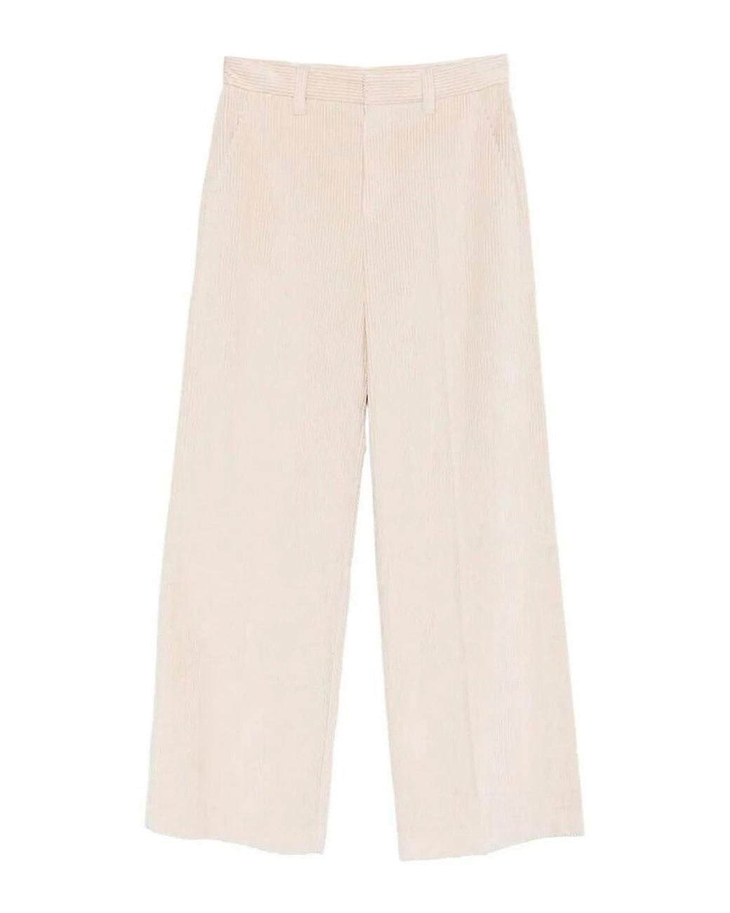 Brunello Cucinelli White Corduroy Loose Pants With Monili