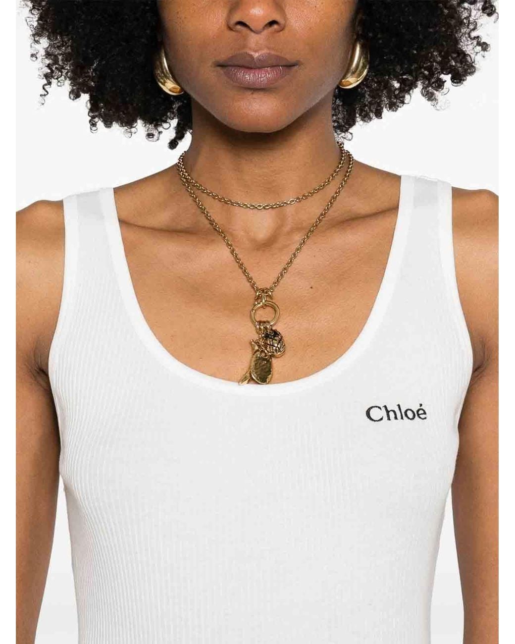 Chloé White Chloé Ribbed Logo Tank Top