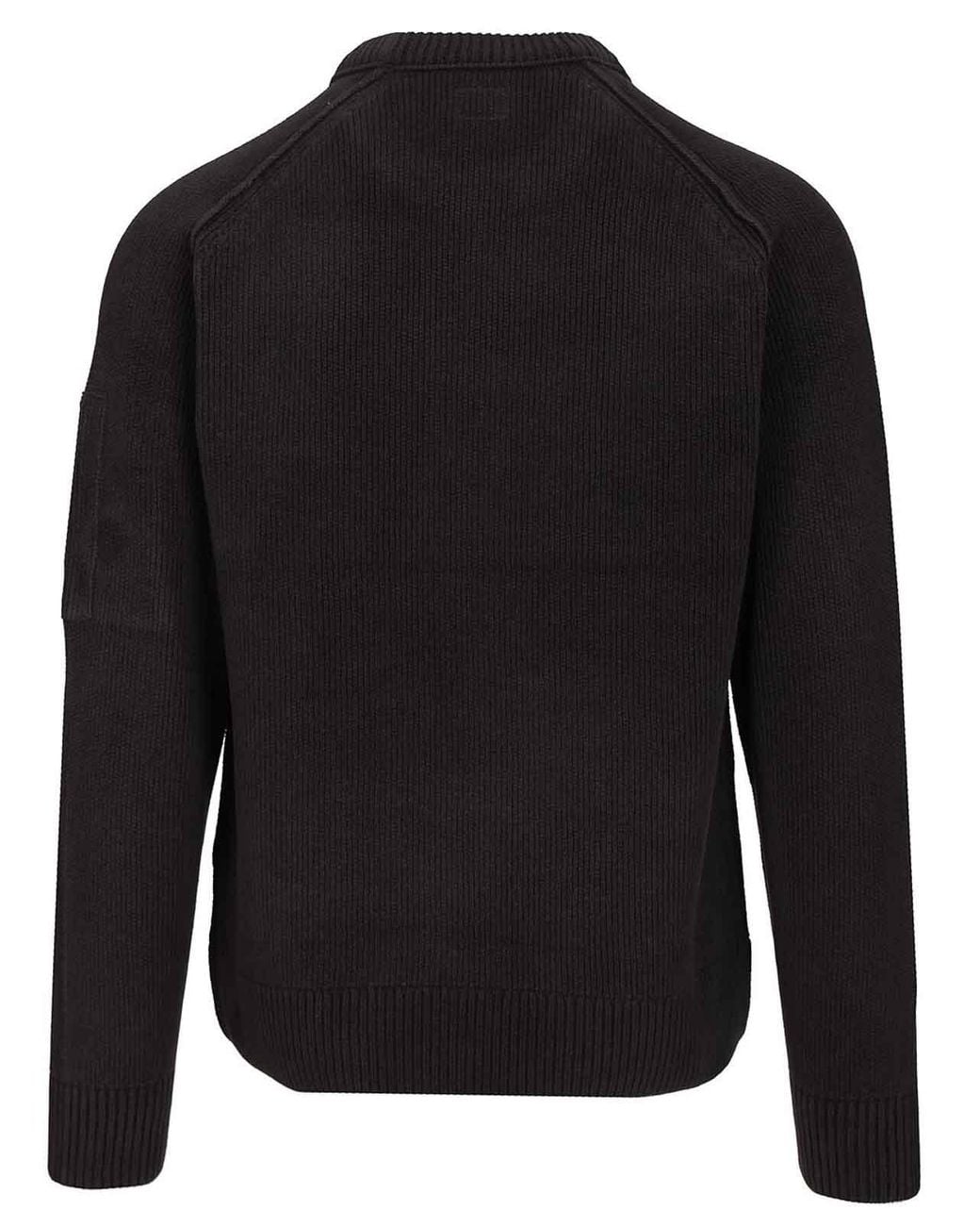 C P Company Black Sweater Made Of Cotton Chenille for men