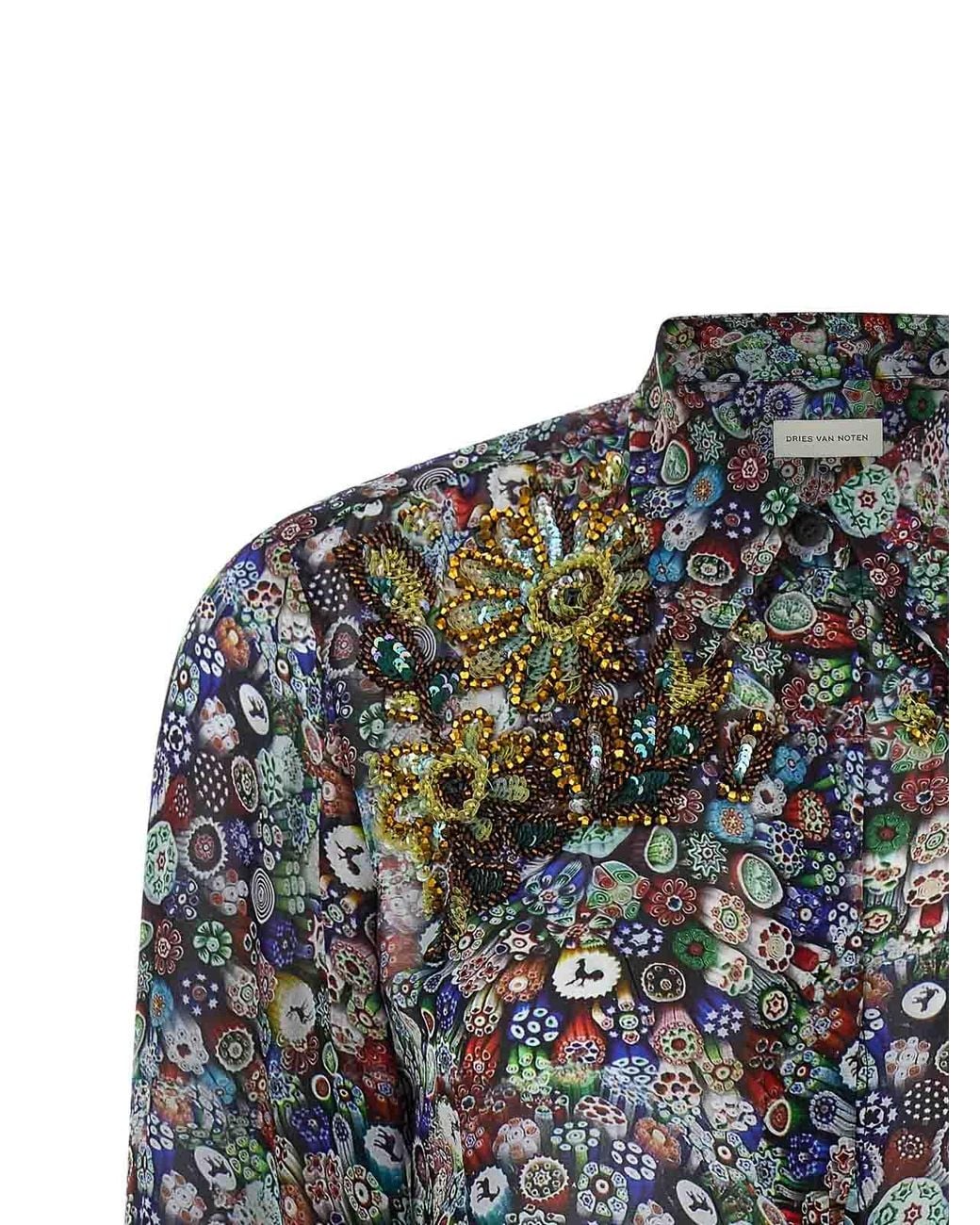 Dries Van Noten Gray Glass Kaleidoscope Viscose Shirt