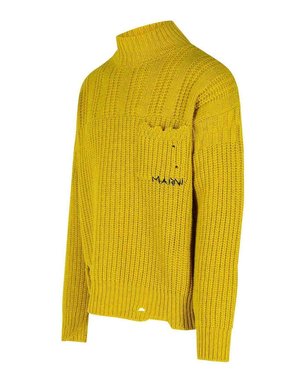 Marni Yellow Mustard Virgin Wool Turtleneck Sweater for men
