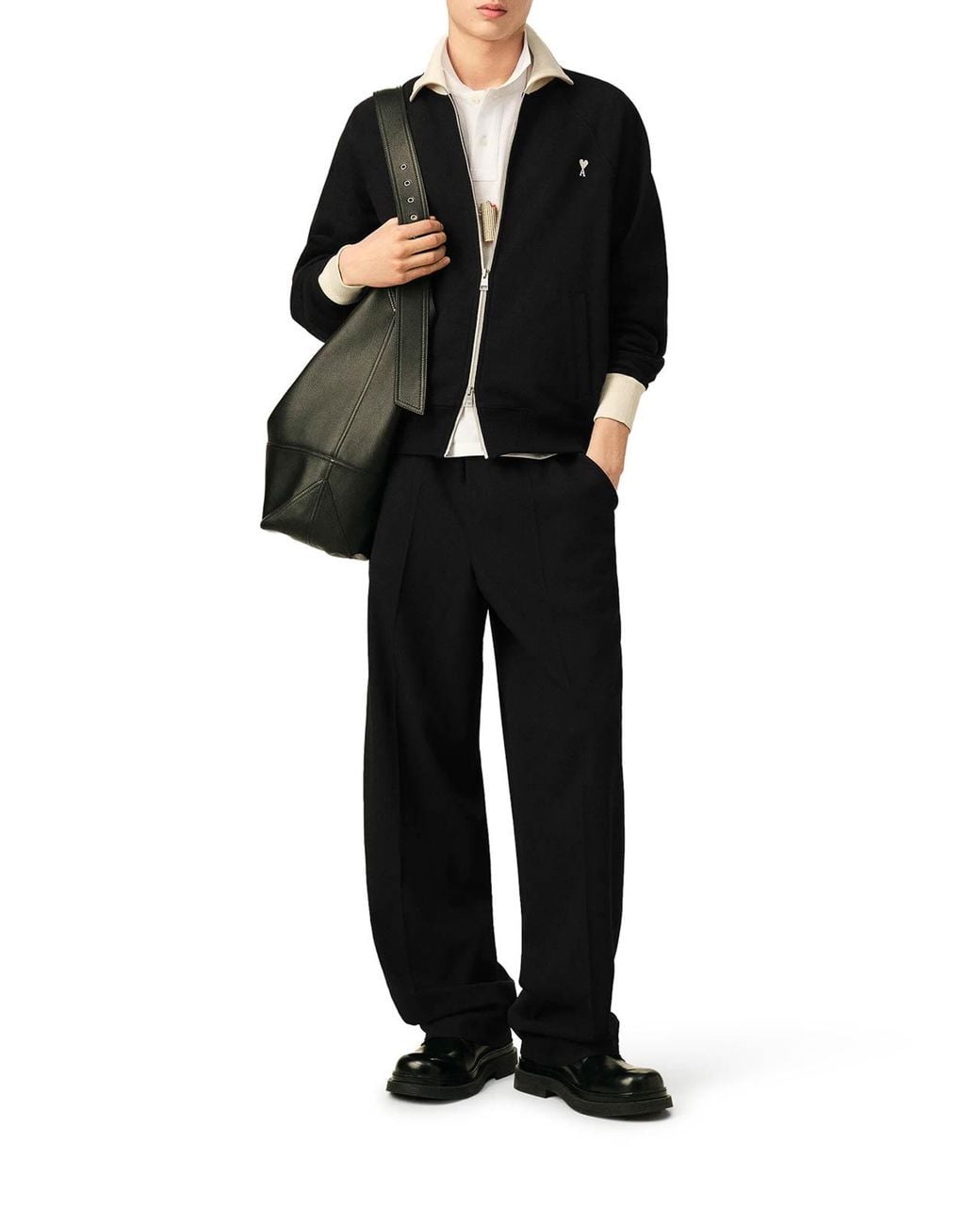 AMI Black Wool Trousers With An Elasticated Waist for men