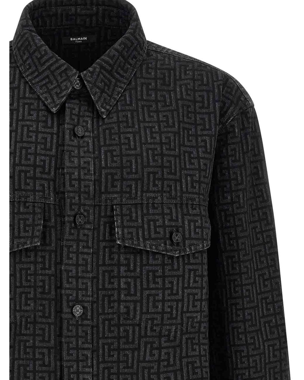 Balmain Black Monogram Pattern Overshirt for men