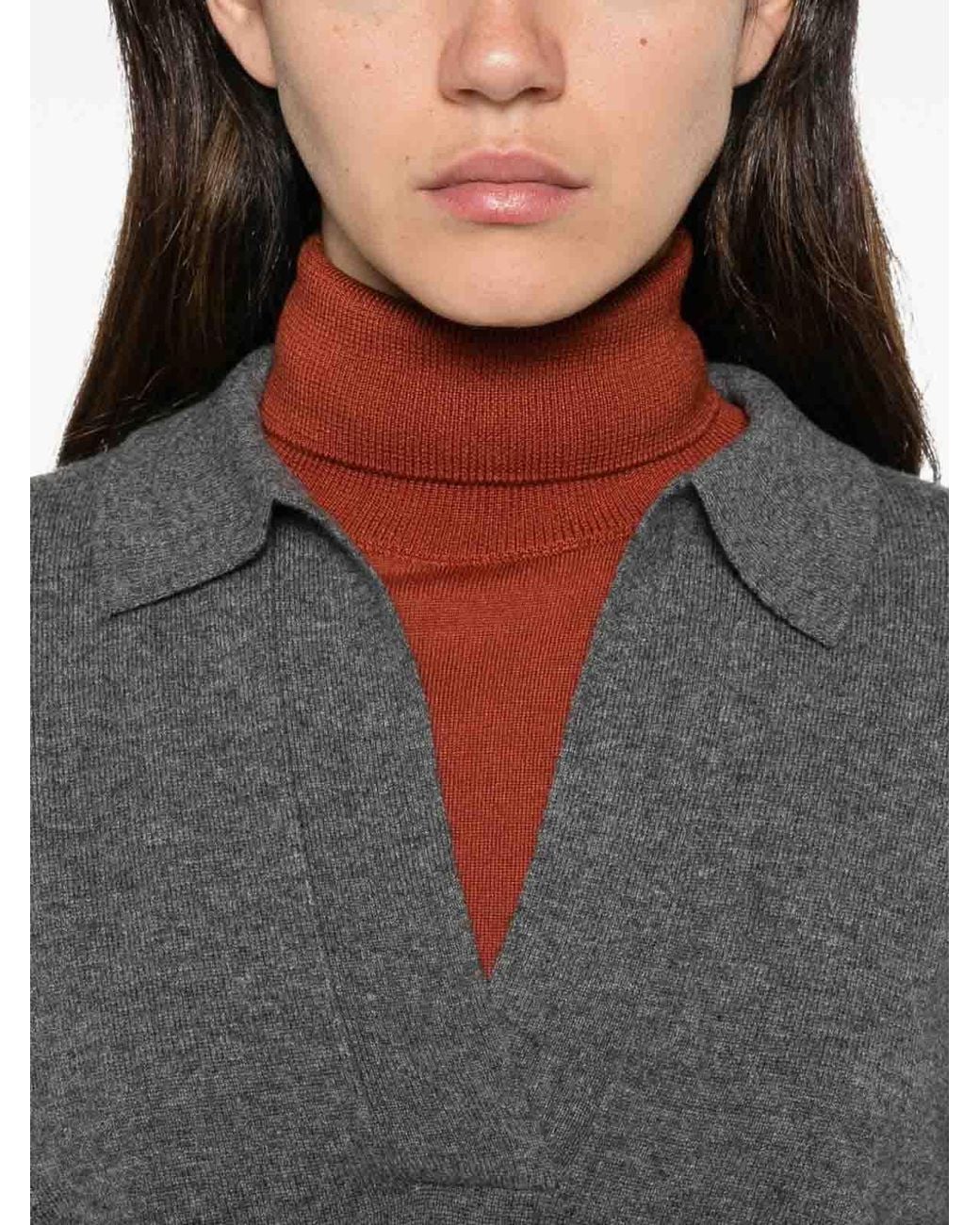 Alpha Studio Gray Wool-Cashmere Blend Polo Shirt