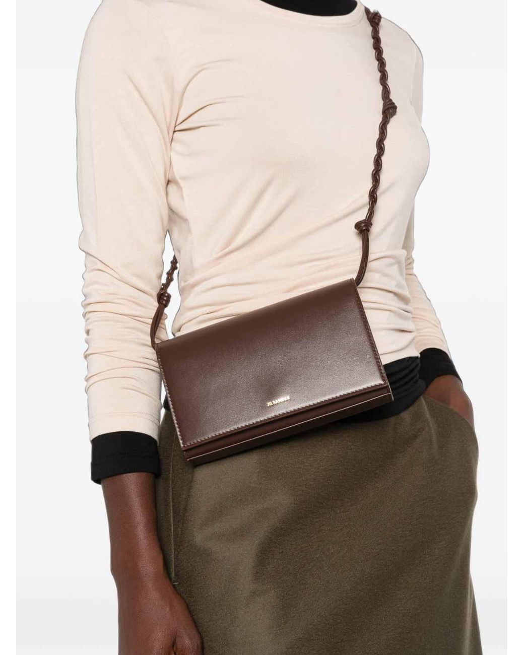 Jil Sander White Tangle Leather Wallet On Chain
