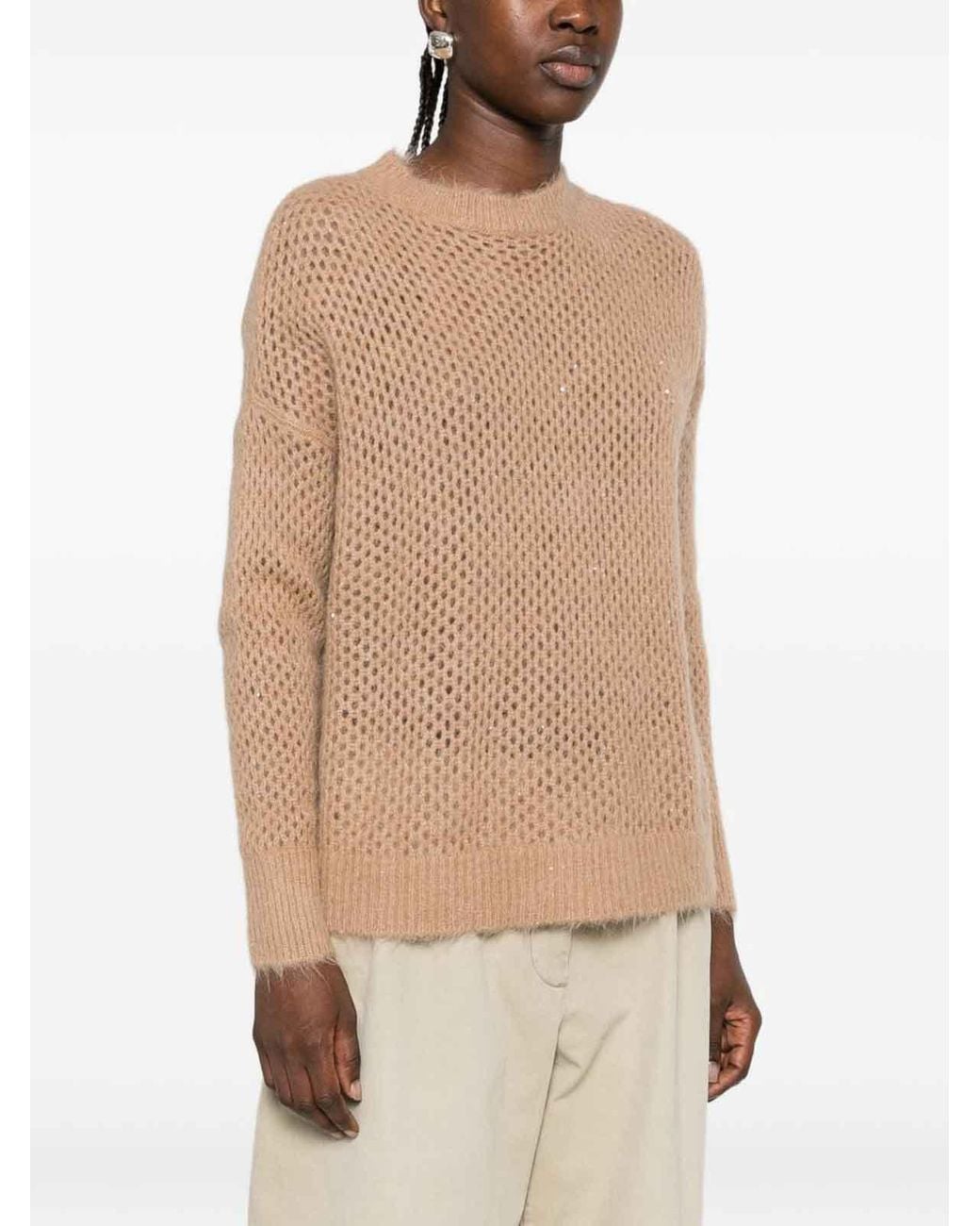 Antonelli Natural Camel-Colored Open-Knit Sweater