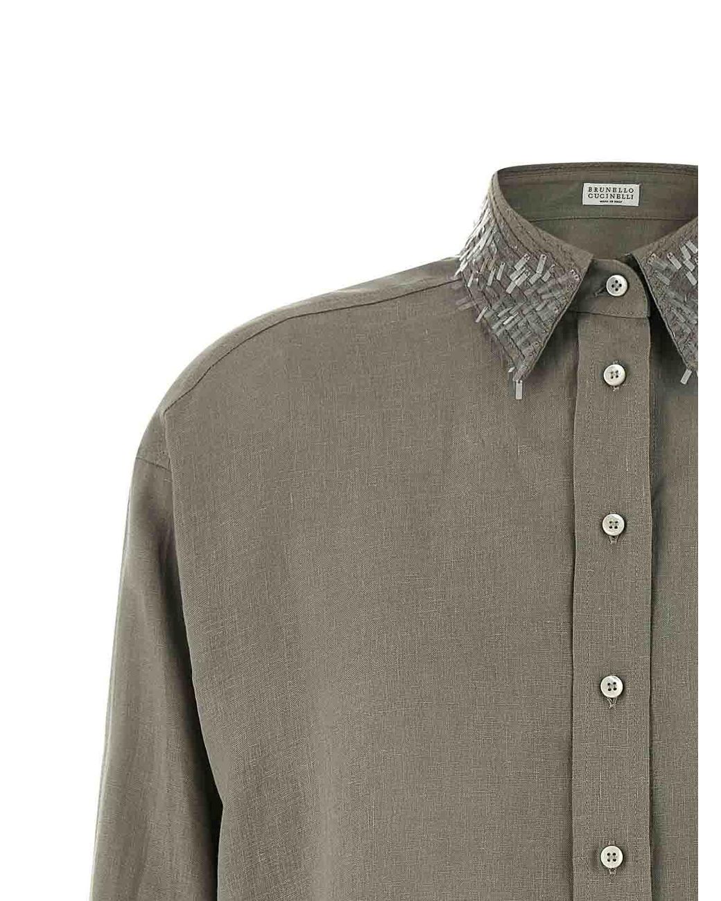 Brunello Cucinelli Gray Sequin Collar Shirt