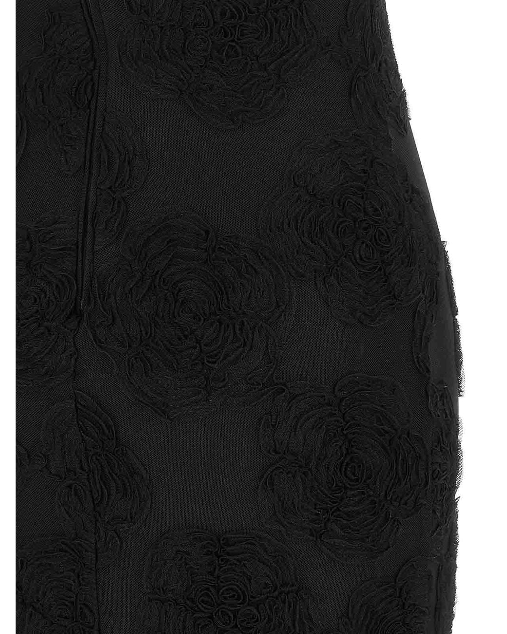 ROTATE BIRGER CHRISTENSEN Black Flower Mesh Flounce Dress