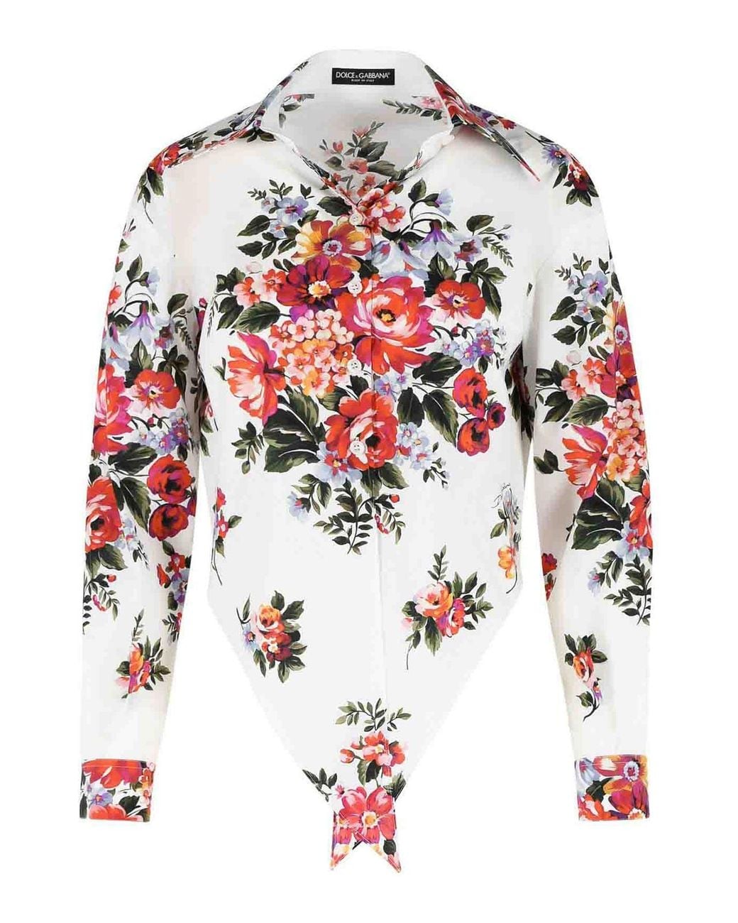 Dolce & Gabbana Red Dolce & Gabbana Fiori Cotton Shirt
