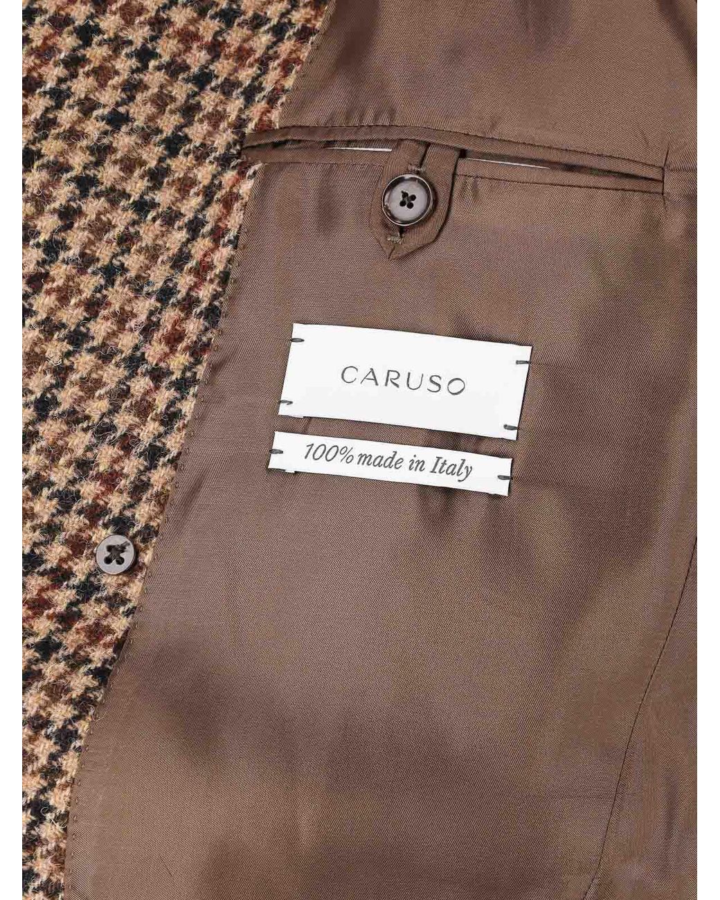 Caruso Brown Double-Breasted Wool Coat for men