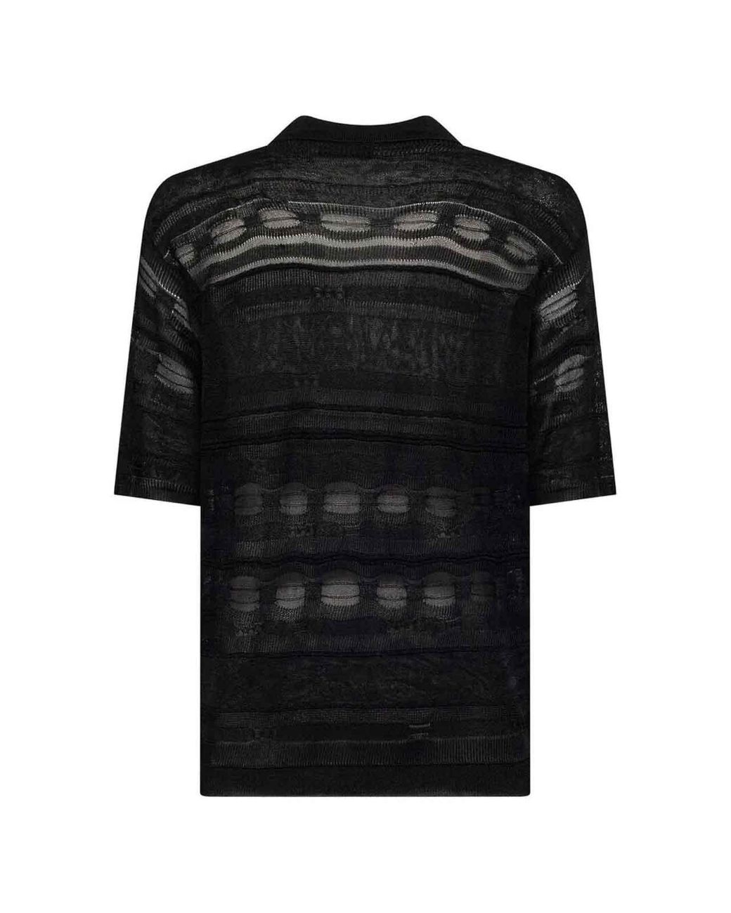 Laneus Black Knitted Polo for men