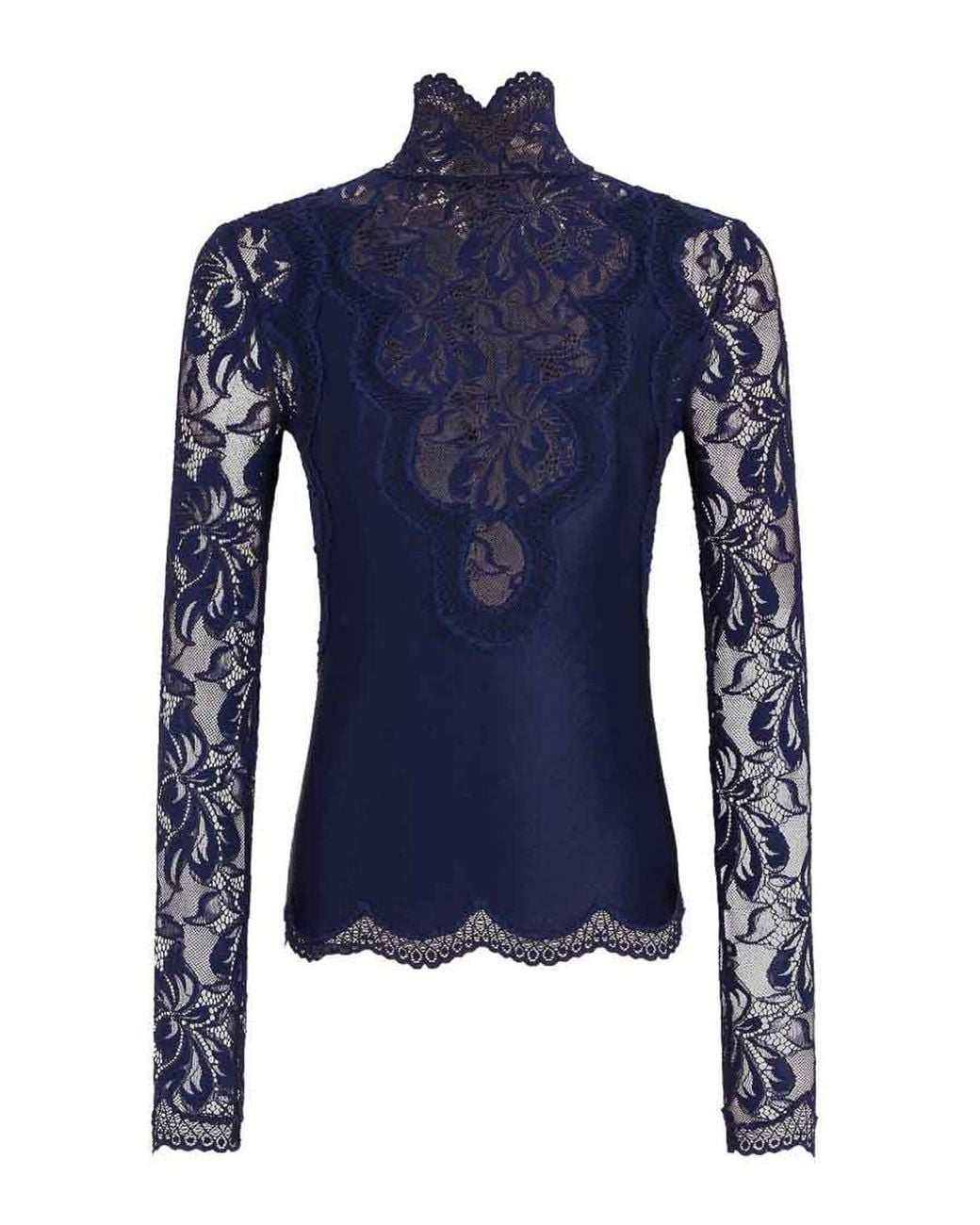 Rabanne Blue Long-Sleeved Lace Jersey Top