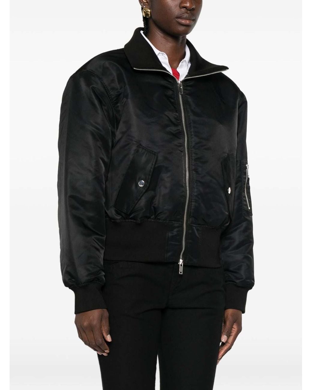 Frankie Shop Black Storm Nylon Cropped Bomber Jacket