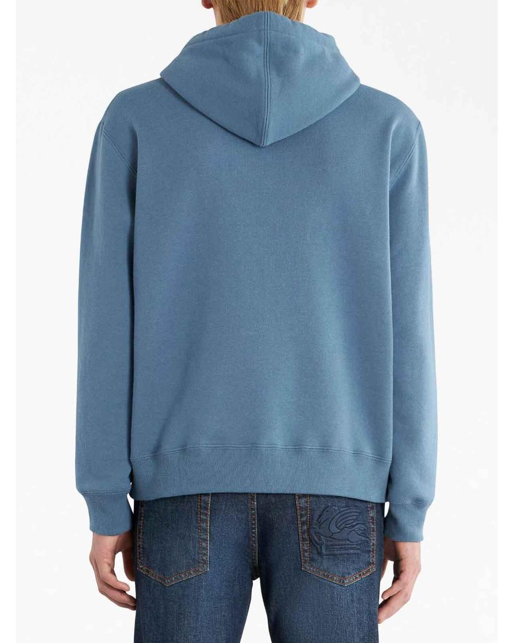 Etro Blue Logo Embroidered Drawstring Hoodie for men