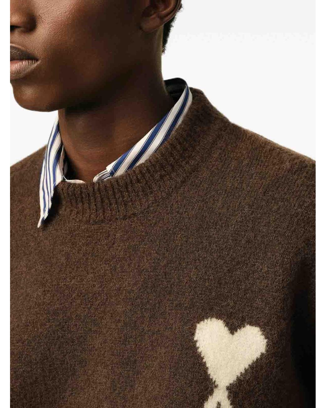 AMI Rundhalspullover in Brown für Herren
