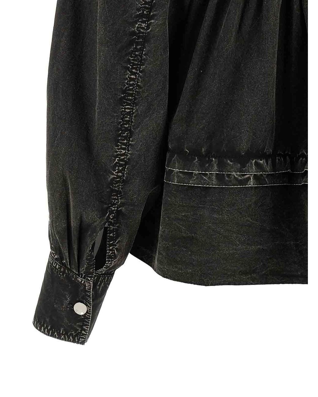 Ganni Black Washed Frill Blouse