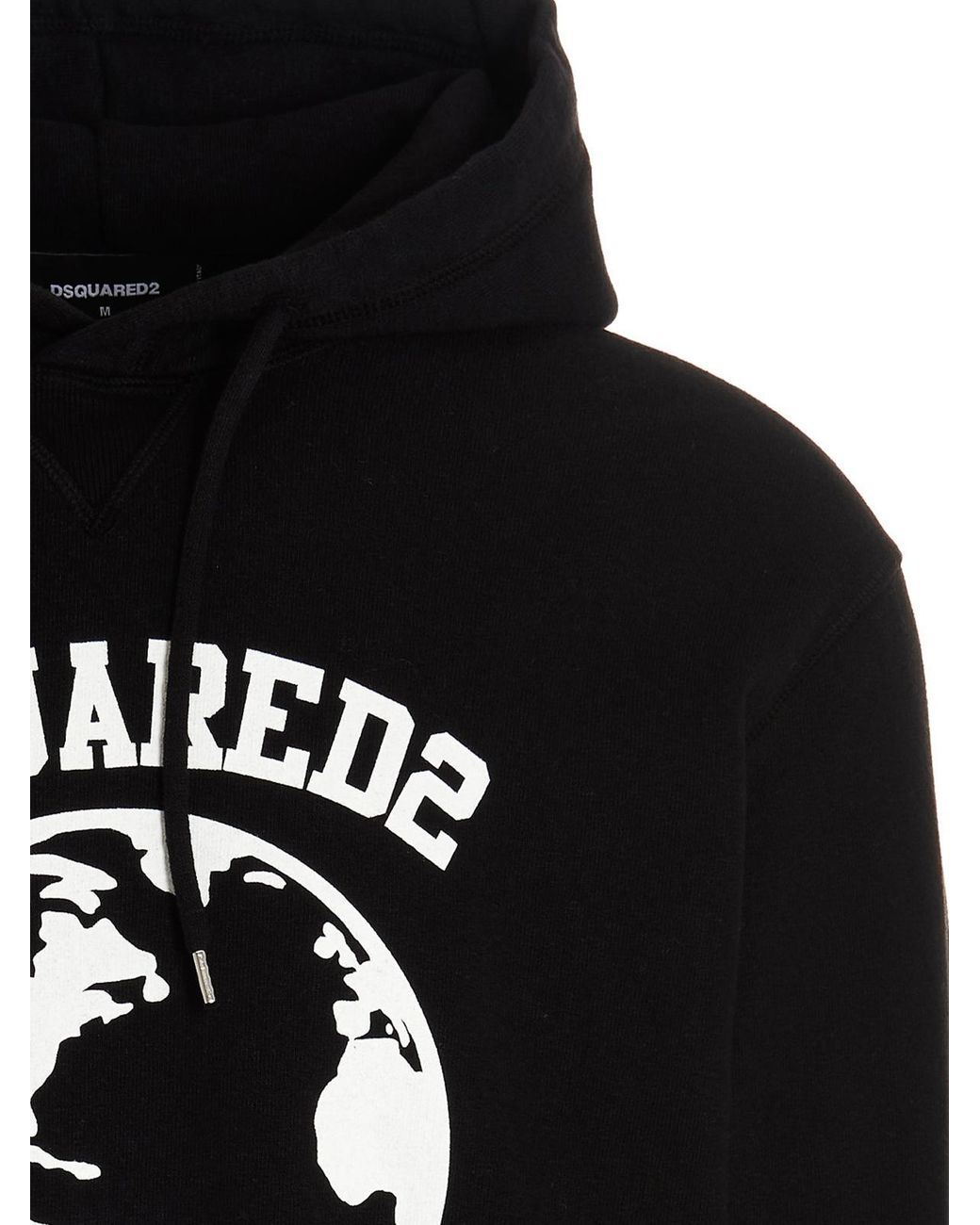 DSquared² Black Globetrotter Logo Printed Drawstring Hoodie for men