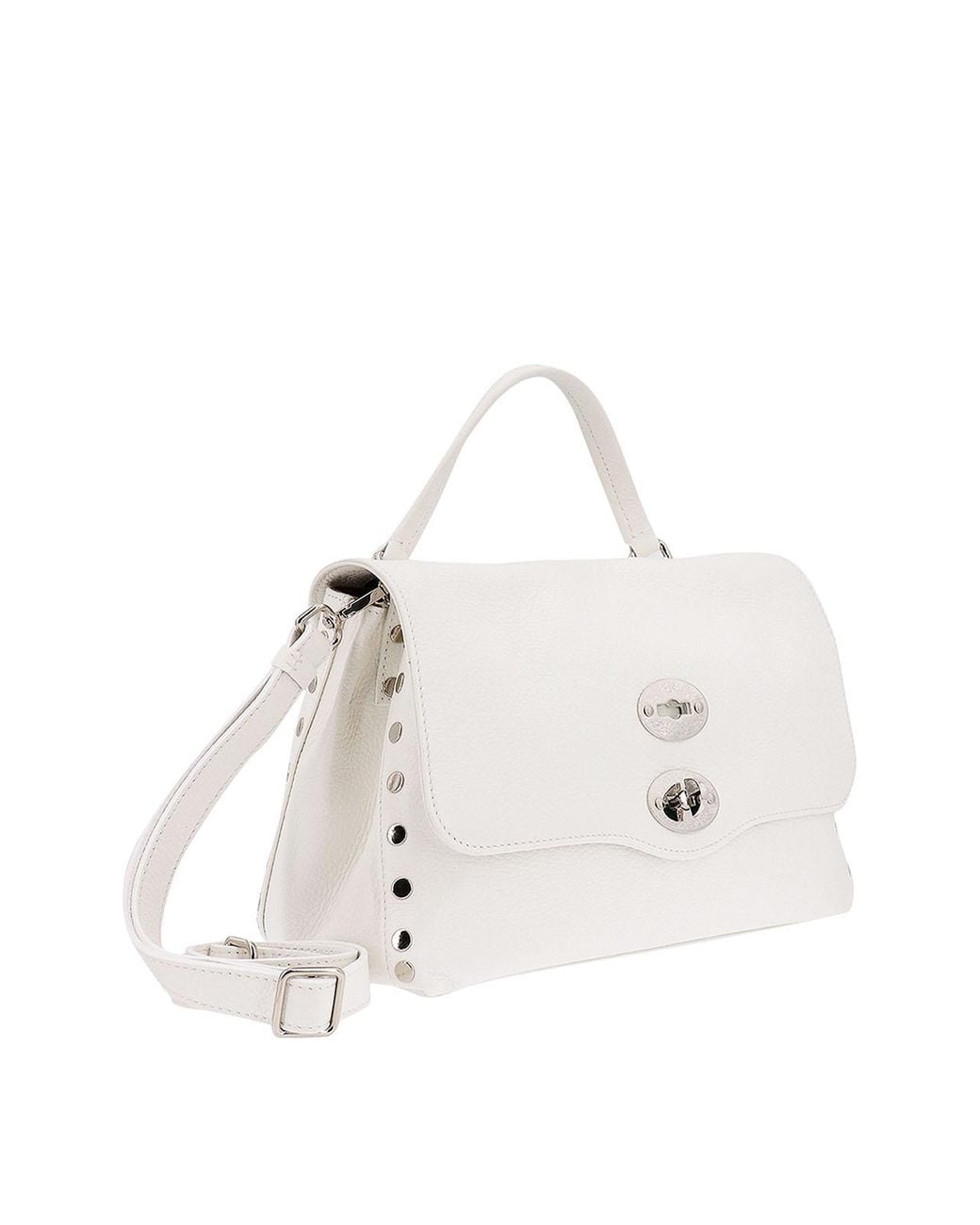 Zanellato White Leather Handbag With Metal Studs