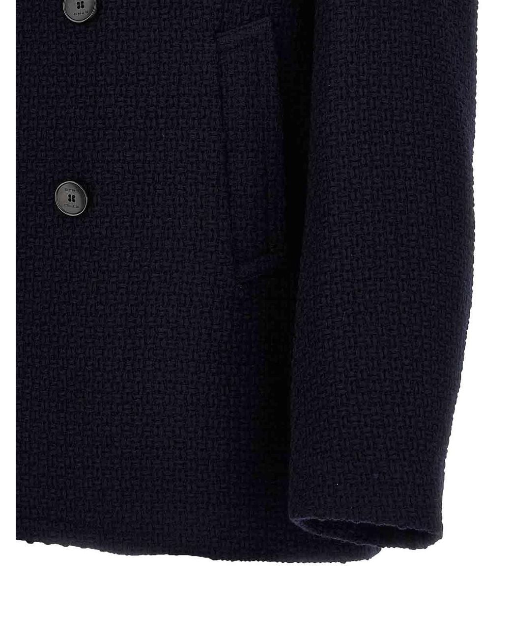 Etro Blue Peacoat Coat for men