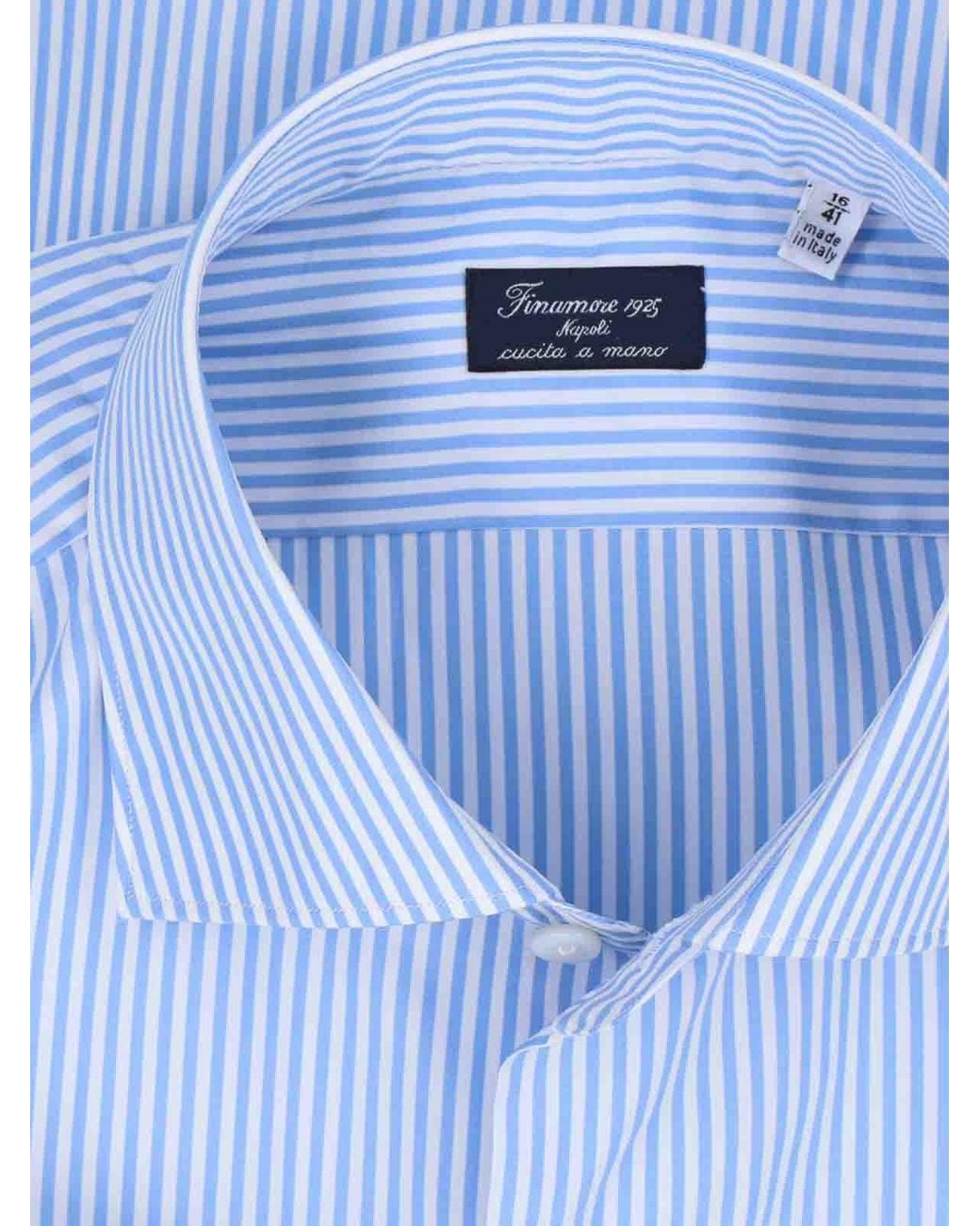 Finamore 1925 Blue Striped Cotton Button-Down Shirt for men